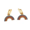 New fashionable micro-inlaid rainbow-shaped zircon brass 18K real gold electroplated earring buckles in the European and American ins style Item Picture